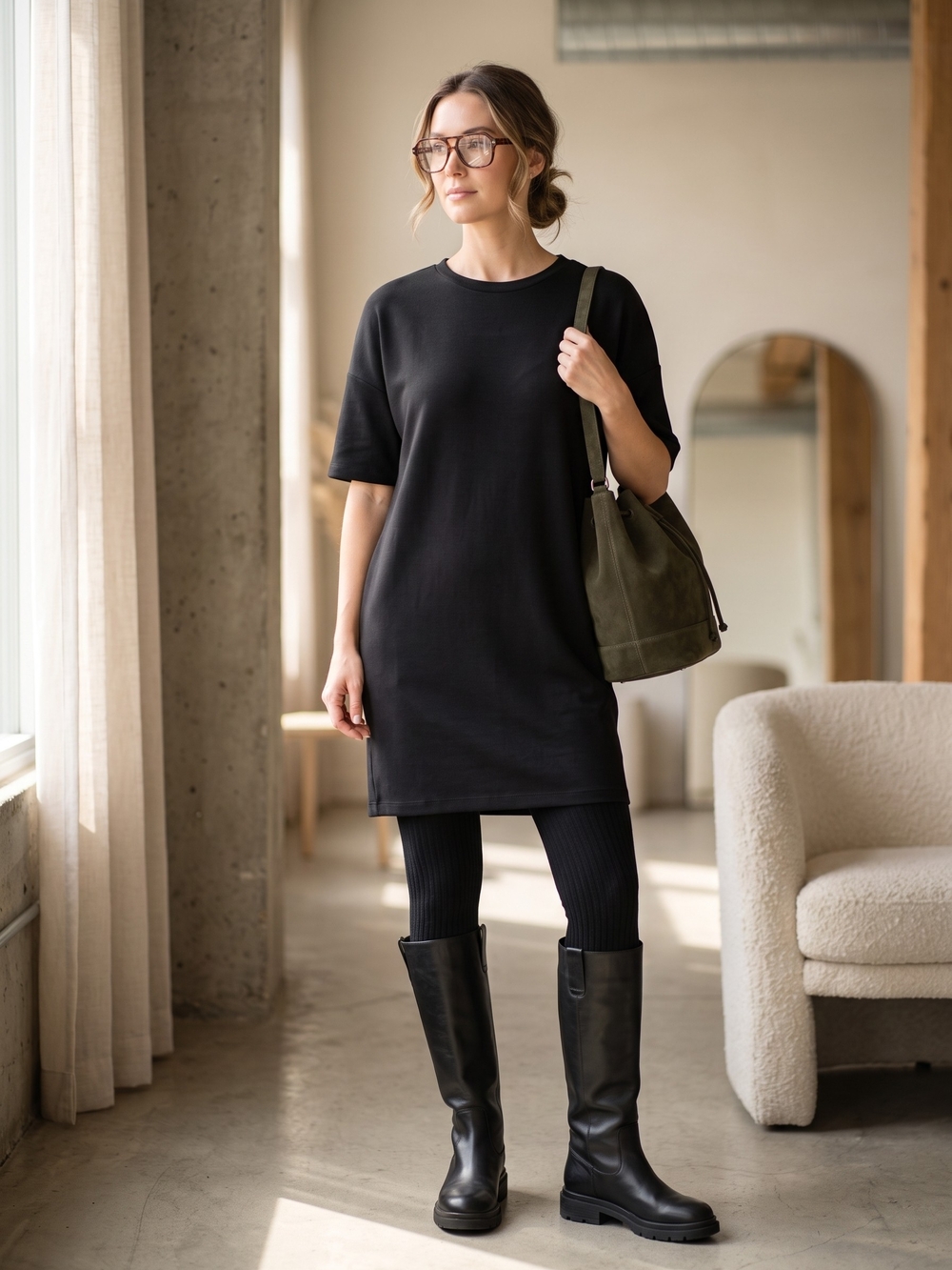 Minimum Regitza Black Sweatshirt Cocoon Dress Pockets Scandi Minimalist